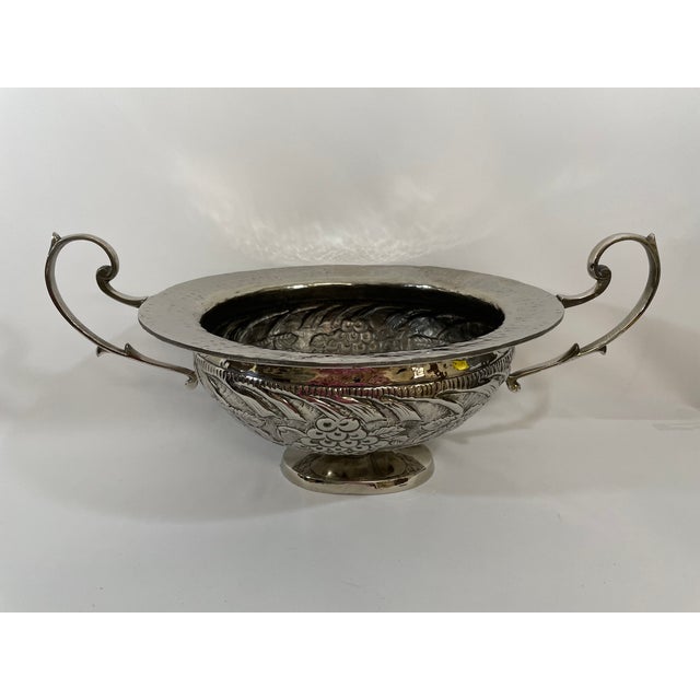 Metal Vintage Silverplated Hammered Repousse Jardiniere Centerpiece With Handles For Sale - Image 7 of 16
