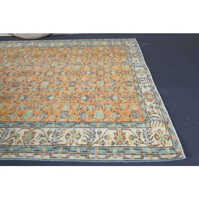 1970s Vintage Turkish Oushak Handmade Wool Cotton Orange Rug For Sale - Image 5 of 12