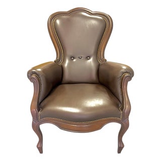 Vintage Ralph Lauren–Style Leather Club Chair With Nailhead Trim For Sale