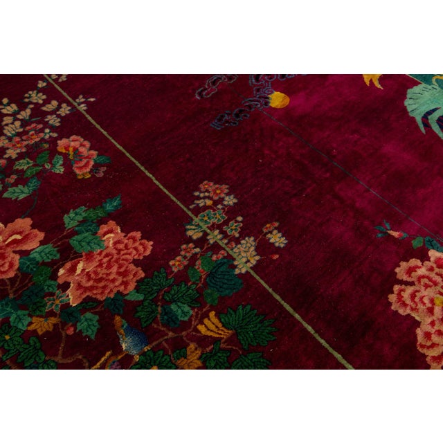 Textile Vintage Colorful Art Deco Chinese Wool Rug 10 Ft 10 in X 12 Ft For Sale - Image 7 of 10