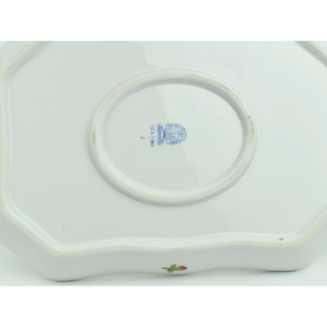 Ceramic Hand Painted Herend Green Boarder Queen Victoria Pattern Tray With Handles Hungary For Sale - Image 7 of 8