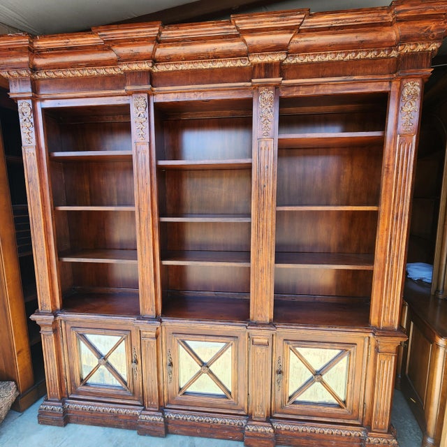 Philippe Langdon hardwood bookcase / wall unit with impressive scale, classic architectural presence, and substantial...