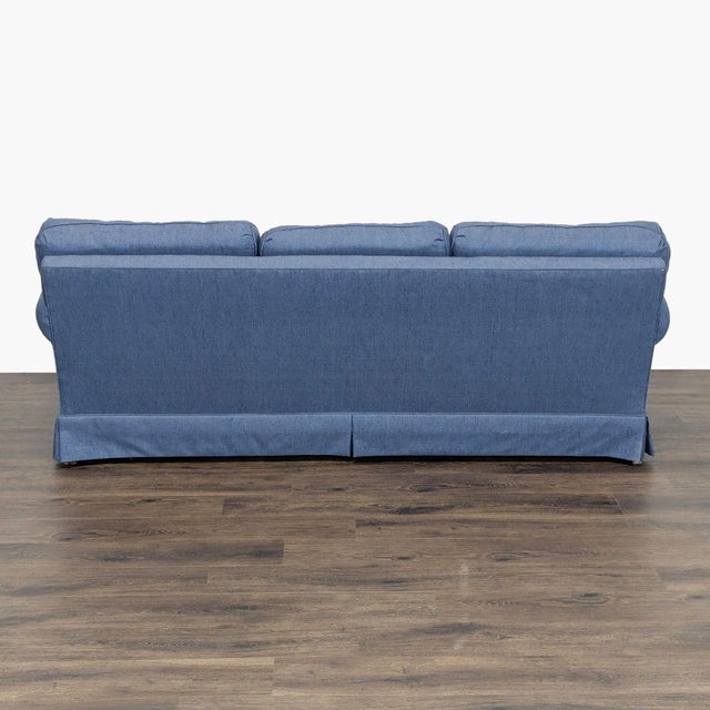 2010s Sherrill 3-Seat Blue Sofa With Rolled Arms For Sale - Image 5 of 8