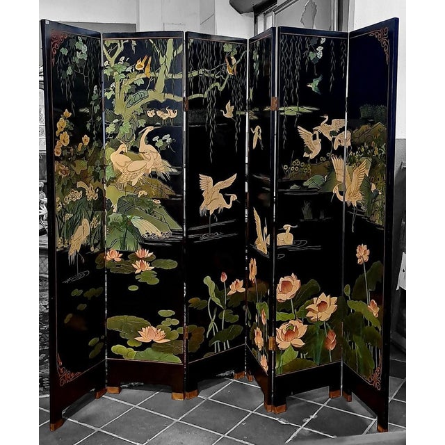 20th Century Six-Panel Screen, China, 1940s For Sale - Image 10 of 10