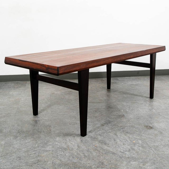 Wood Mid Century Danish Modern Coffee Table Rosewood MCM Vintage Denmark 60 in MCM For Sale - Image 7 of 10