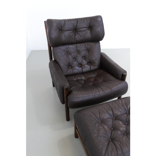 1970s Set of Mid-Century Modern Scandinavian Safari Lounge Chair and Ottoman by Bruksbo, 1970s For Sale - Image 5 of 18