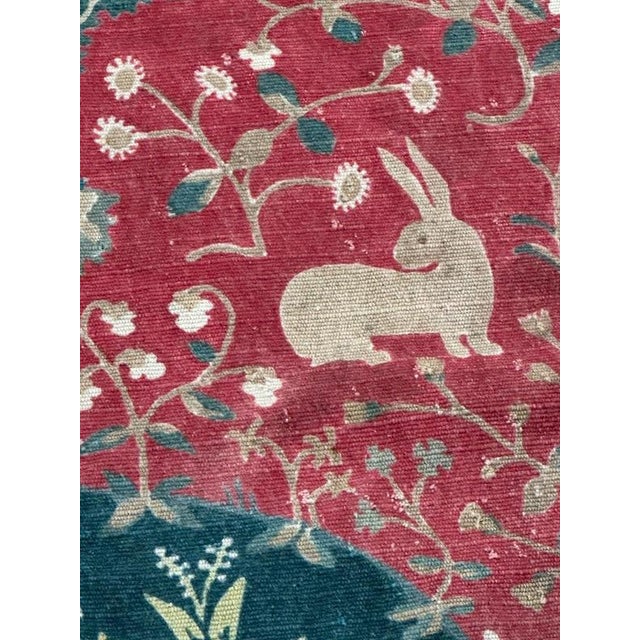 Antique French Screen Printed Tapestry Lady and Licorn, 1950s For Sale - Image 11 of 18