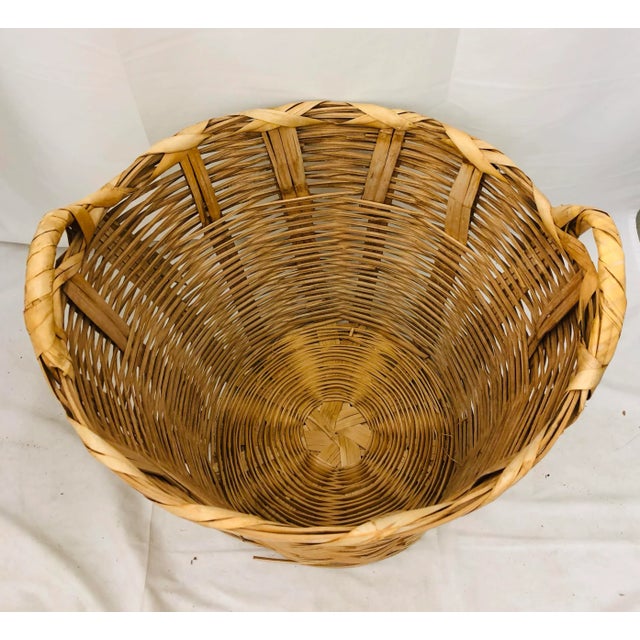 Wood Vintage Natural Woven Wicker Laundry Basket For Sale - Image 7 of 9