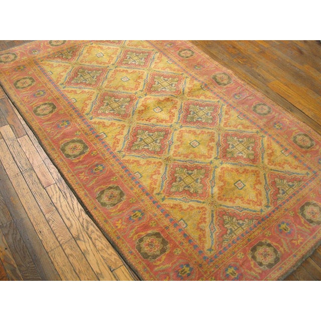 1920s Yellow Diamond Antique Indian Cotton Agra Rug 4' X 7' Handknotted Wool Carpet For Sale - Image 4 of 6