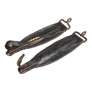 A Pair Antique Leather Stirrup Holders For Sale