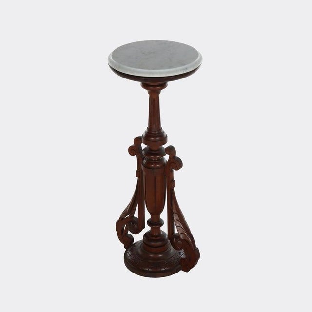 Traditional Antique Renaissance Revival Carved Walnut Marble Top Stand C1890 For Sale - Image 3 of 9