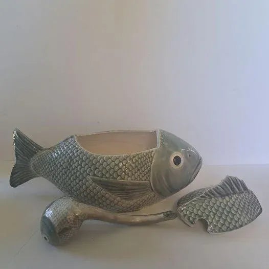Majolica Majolica Fish Soup Tureen With Matching Ladel For Sale - Image 4 of 7