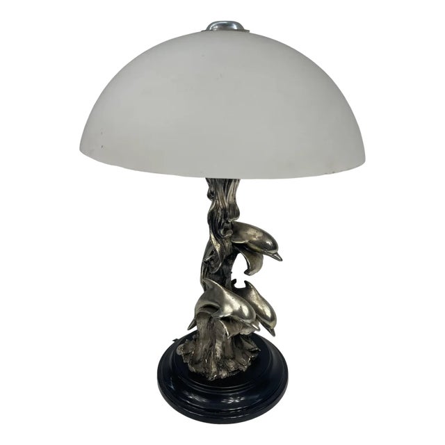 Lamp with Dolphins in Silvertone, 1980s For Sale