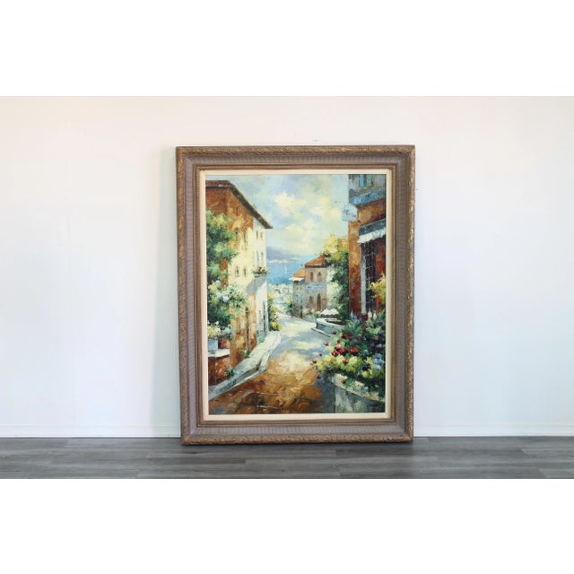 Green Original Mediterranean Cityscape Oil Painting on Canvas For Sale - Image 8 of 8