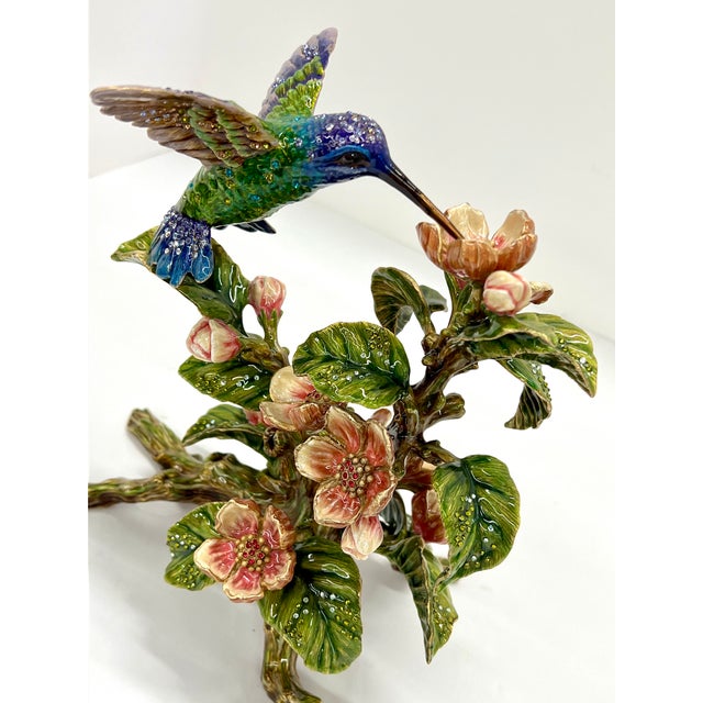 Jay Strongwater Dawn Hummingbird Tableau With Swarovski Crystals - Flora and Fauna Collection For Sale - Image 13 of 18