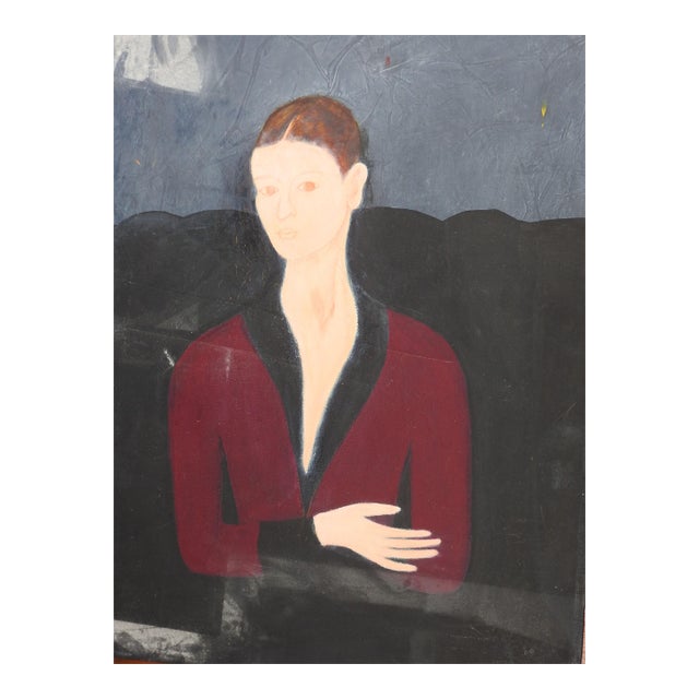 Late 20th Century Modernist Portrait Painting of Woman For Sale