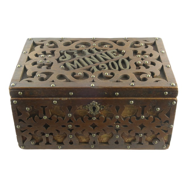Antique Carved Wooden Lace Box with Pierced Decoration, Sweden, 1900 For Sale