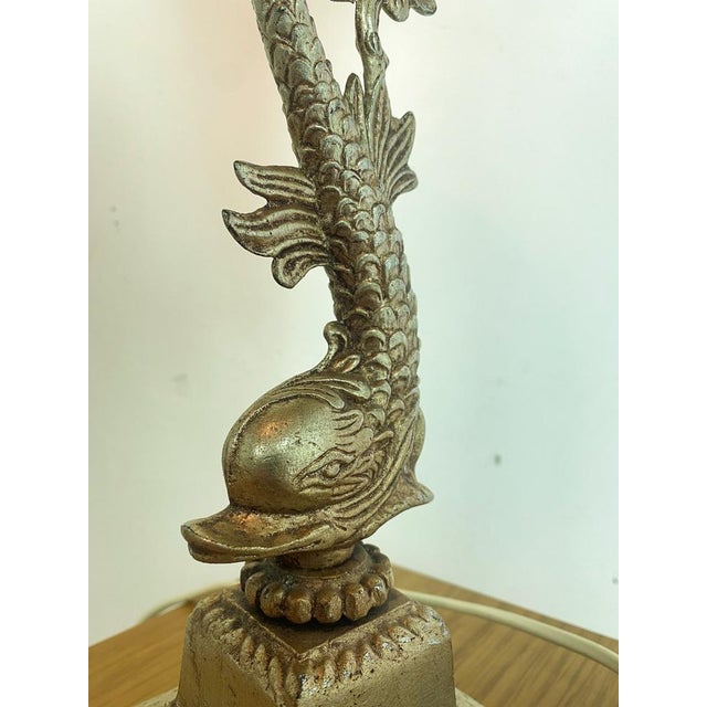 Italian Brass Dolphin Table Lamp with Murano Glass Lampshade, 1970s For Sale - Image 4 of 17