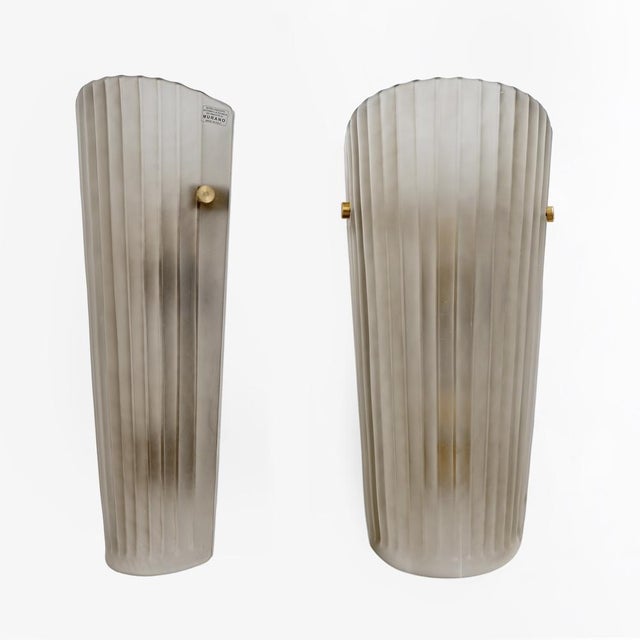 Murano Glass Wall Sconces in Satin Smoke Glass and Brass, Italy, 2000, Set of 2 For Sale - Image 9 of 9