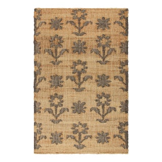 Rug & Kilim's Block Print Flatweave Runner in Beige with Brown Floral Patterns - 3x16 For Sale