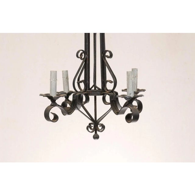 Tall French Four Light Black Iron C-Scrolled and S-Scrolled Chandelier For Sale In Atlanta - Image 6 of 9