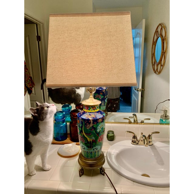 Chinoiserie Vintage Asian Chinoiserie Cloisonné Enamel Table Lamp For Sale - Image 3 of 9