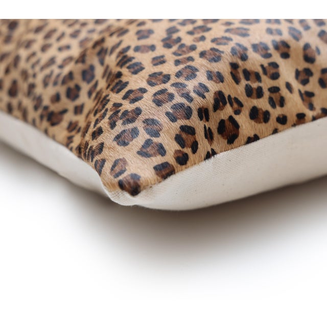 Textile Luxury Leopard Print Genuine Cowhide Throw Pillow 18x18 | Handmade Hair-on Leather Cushion For Sale - Image 7 of 8