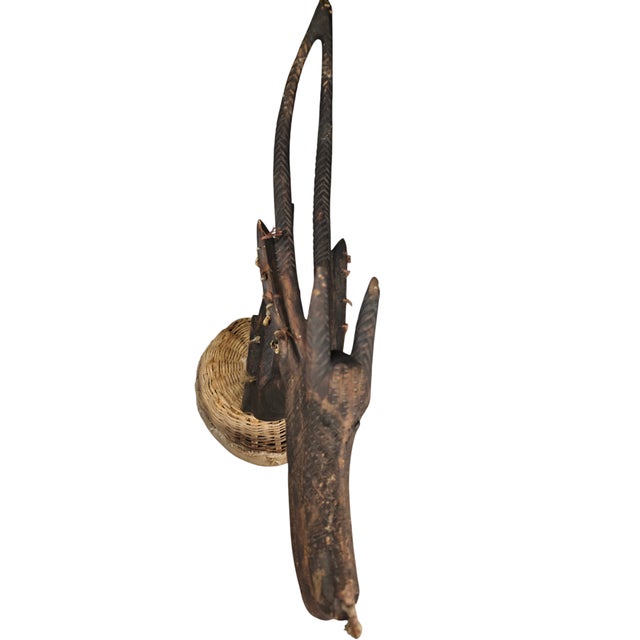 Early 20th Century Bamana Horizontal Chi Wara Antelope Headdress With Basket Cap For Sale - Image 4 of 9