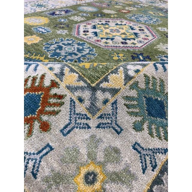 2020s 10x14 Inviting Kazak Light Green Tribal Geometric Hand Knotted Wool Carpet Rug For Sale - Image 5 of 6