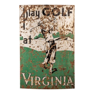 Large Vintage Play Golf at Virginia Porcelain Sign For Sale