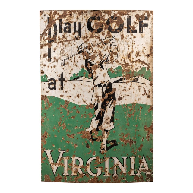Large Vintage Play Golf at Virginia Porcelain Sign For Sale