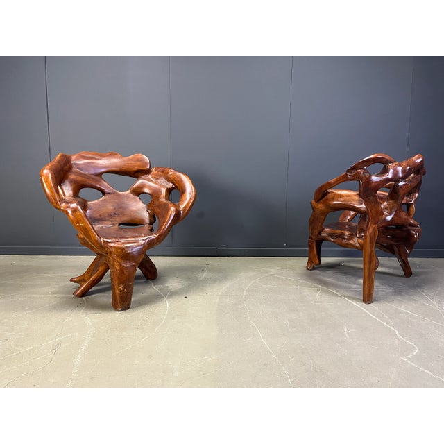 Large Olive Tree Root Chair Set, 1960s , Set of 5 For Sale - Image 4 of 18