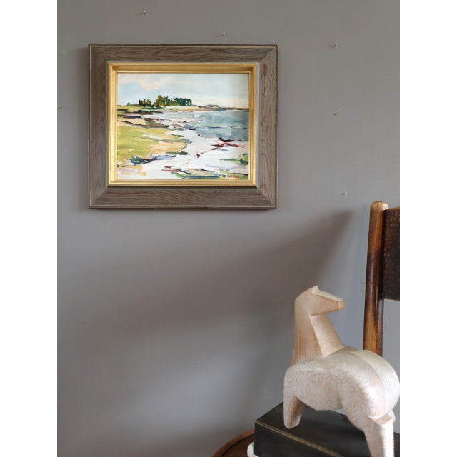 Mid-Century Modern 'Tidal Rhythm' Vintage Expressive Coastal Landscape Oil Painting, Framed For Sale - Image 4 of 12
