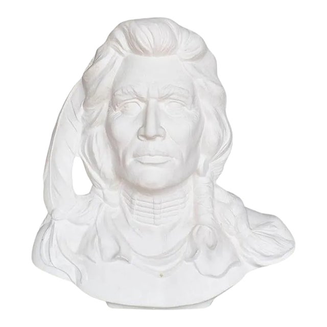 White Plaster Cast Native American Bust Sculpture of an Indian Warrior Chief For Sale