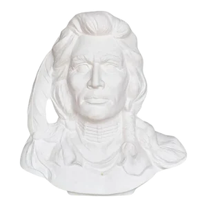 White Plaster Cast Native American Bust Sculpture of an Indian Warrior Chief