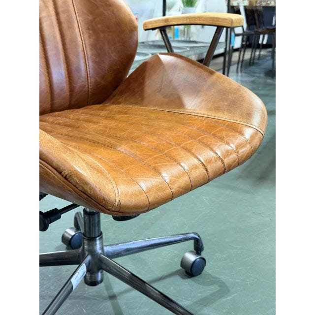 Animal Skin Acme Hamilton Cocoa Brown Leather Channel-Stitched Swivel Task Chair With Wood Armrests For Sale - Image 7 of 11