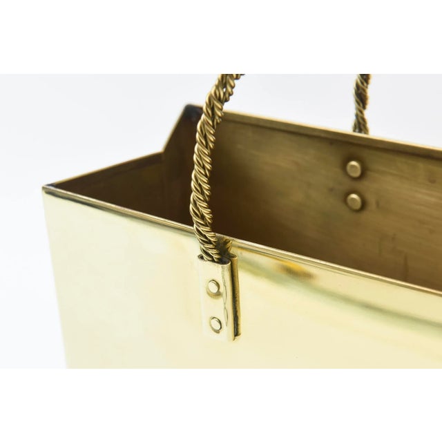 Metal Vintage Brass Shopping Bag Sculpture or Magazine Holder With Braided Handles, 1970's For Sale - Image 7 of 10