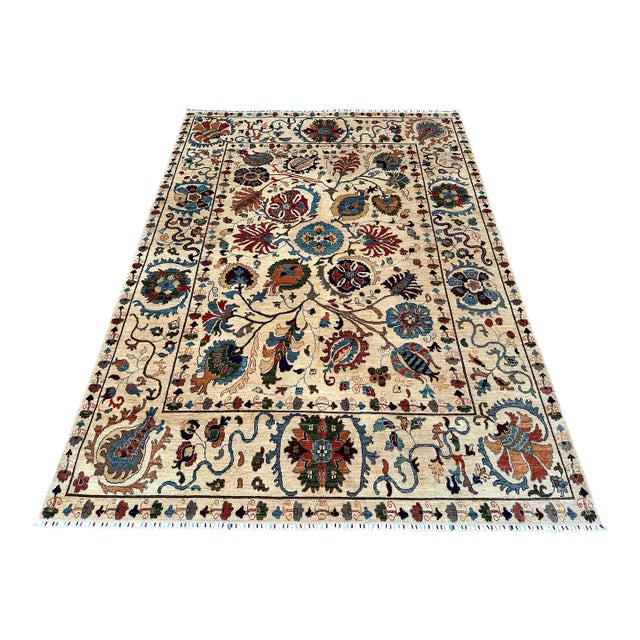 Hand-Knotted Afghan Suzani Chobi Wool Area Rug - 8'3" X 11'4" For Sale