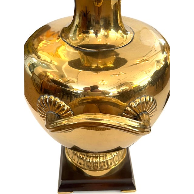 Striking Pair Hollywood Regency Marbro Polished Brass 'Hydria' Lamps For Sale - Image 12 of 12