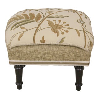 Eastern Accents Crewel Work Upholstered Ottoman or Stool For Sale