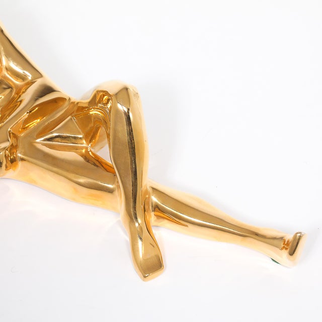 Mid-Century Gold-Plated Ceramic Sculpture of a Reclining Man Signed Jaru For Sale In New York - Image 6 of 14