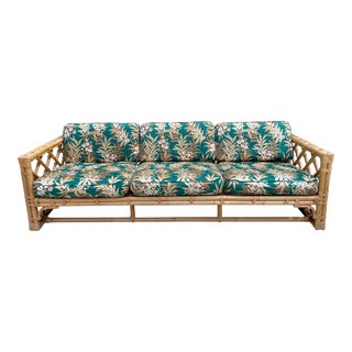 Vintage Brown Jordan Rattan Chinoiserie Sofa For Sale