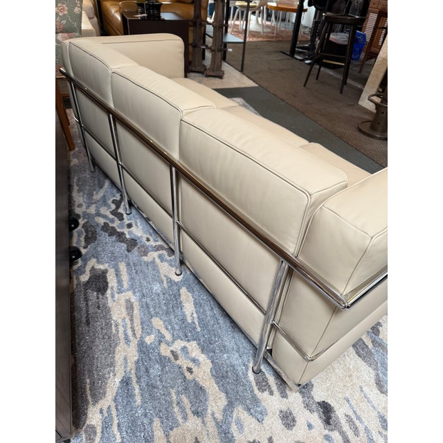 Modern Classics Petite Corbusier Style Sofa, Parchment For Sale - Image 9 of 12