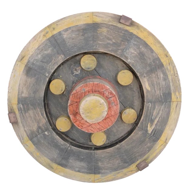 Vintage Industrial Gear Mold – Patinated Wood Sculpture From Portland Cement Factory For Sale