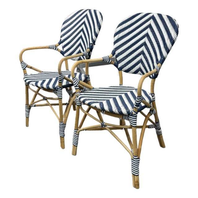 Serena & Lily Chevron Riviera Bistro Chairs, Pair For Sale