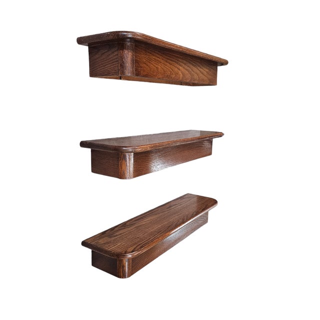 Mid 20th Century Set of Three Mid-Century Oak Floating Wall Shelves 21" For Sale - Image 5 of 8