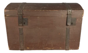 Vintage Industrial Wooden Iron Trunk, 1920s