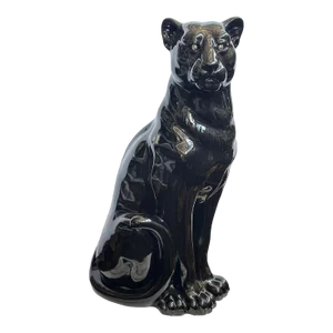 Vintage Italian Black Panther Ceramic Sculpture With Swarovski Crystals, C. 1980's