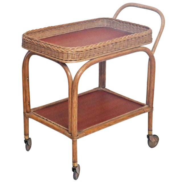 Boho Serving Trolley in Teak, Bamboo and Rattan, 1950s For Sale