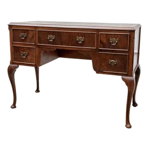 19th Century Antique Green Leather Top Queen Anne Style Writing Desk